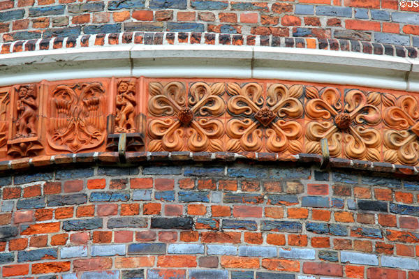 Terra cotta decoration around tower of Holsten Gate. Lübeck, Germany.