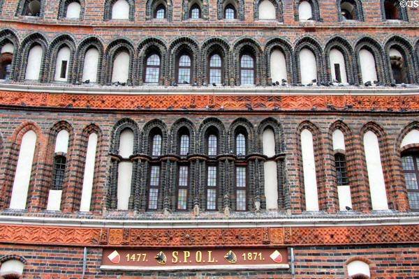 Trave Riverside facade of Holsten Gate. Lübeck, Germany.
