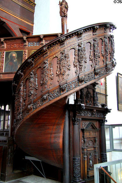 Organ loft spiral staircase at St. Jacob's Church. Lübeck, Germany.
