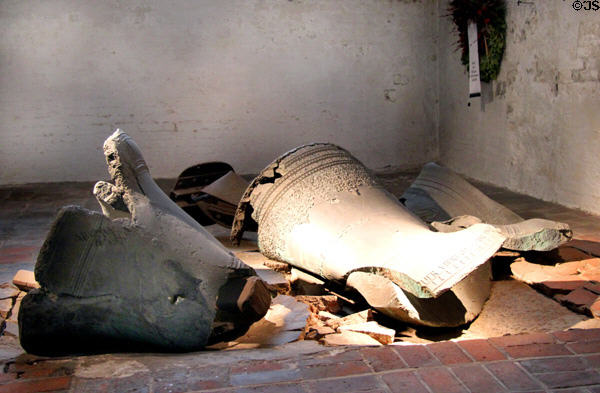 War damaged bells at St Mary's Church. Lübeck, Germany.