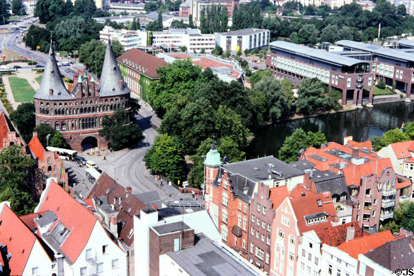 Overview of Holsten Gate. Lübeck, Germany.