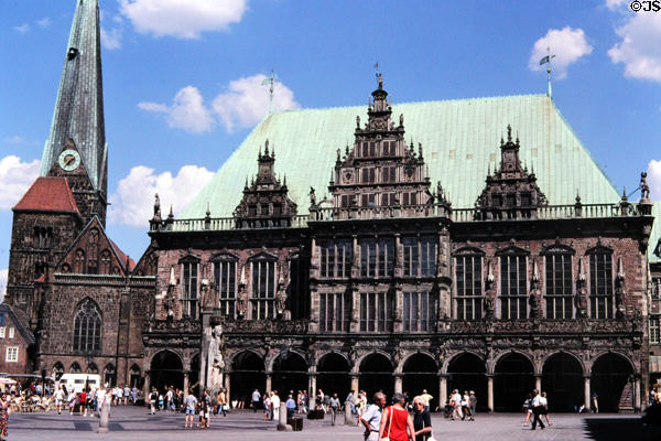 Bremen town hall (15thC) & Roland Statue (1404). Bremen, Germany.