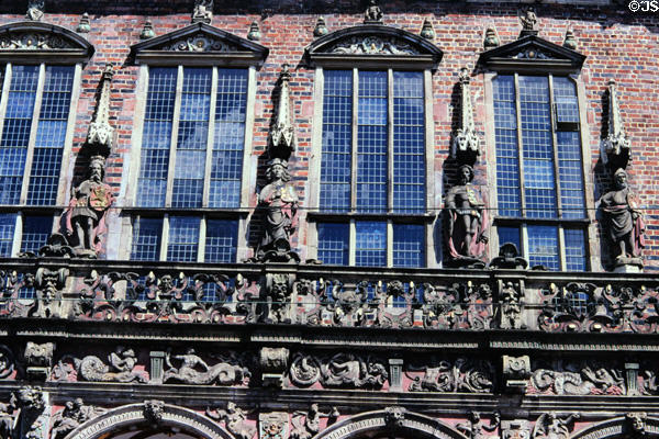 Sculptures on facade of Bremen town hall. Bremen, Germany.