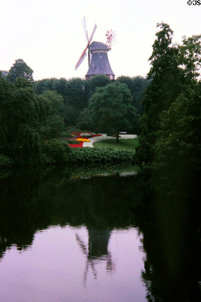Windmill on town moat. Bremen, Germany.