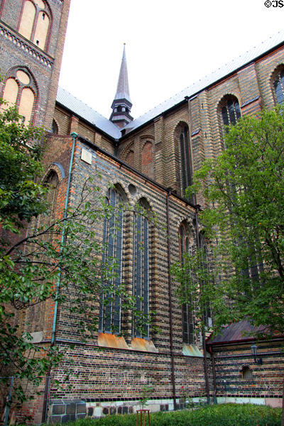 Brickwork detail of St Mary's Church. Rostock, Germany.