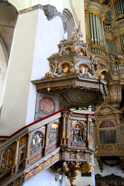 Pulpit (1574) at St. Mary's Church. Rostock, Germany.