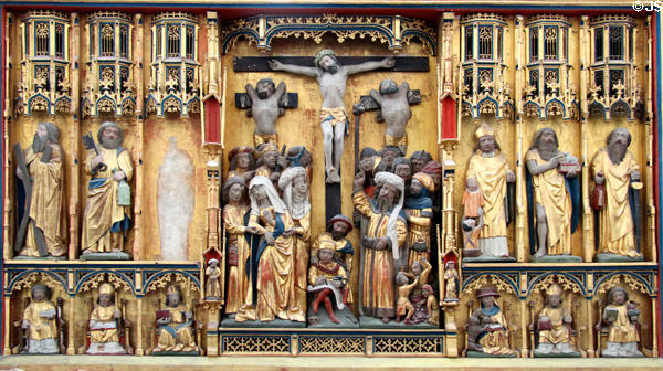 Details of crucifixion section of altar at St Mary's Church. Rostock, Germany.