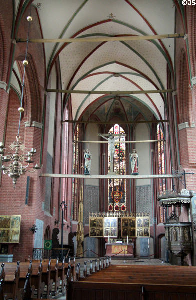 Interior of Abbey of Holy Cross brick Gothic church (14thC) at Cultural History Museum. Rostock, Germany.