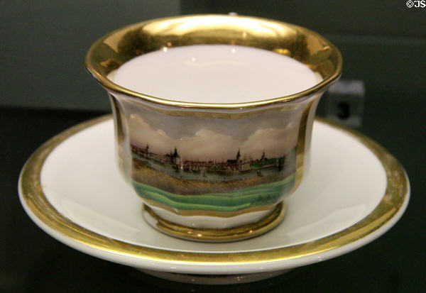 Cup painted with view of Rostock (1st half 19thC) at Cultural History Museum. Rostock, Germany.