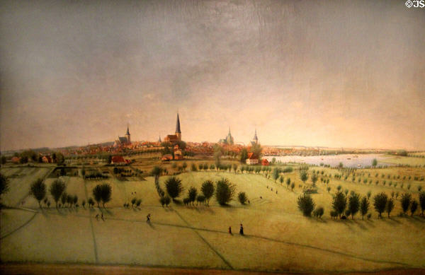 View of Rostock painting (1892) by C. Gantzel at Cultural History Museum. Rostock, Germany.