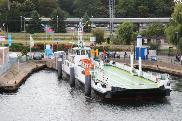 Car ferry across Warnow river. Rostock, Germany.