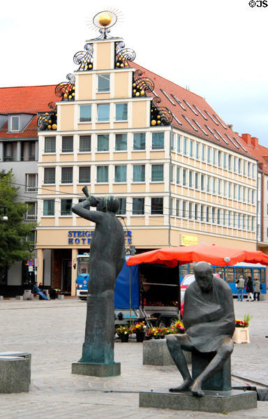 Sculpture group on Rostock Town Hall plaza. Rostock, Germany.