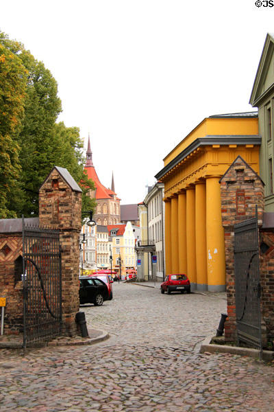 Gate between Rostock Cultural History Museum & town streets. Rostock, Germany.
