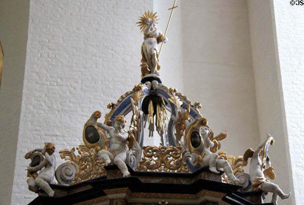 Canopy over Baptismal font in Marienkirche (St. Mary's church). Stralsund, Germany.