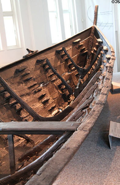 Interior construction details of Nydam ship at Schleswig Holstein State Museum at Gottorf Palace. Schleswig, Germany.
