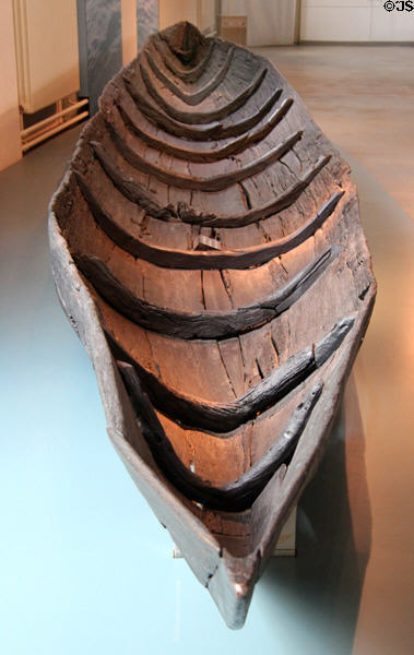Dugout canoe from Vaale (c300 CE, found in bog 1879) at Schleswig Holstein State Museum at Gottorf Palace. Schleswig, Germany.
