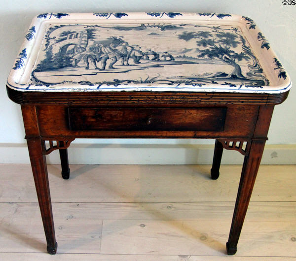 Faience side table top (18thC) made in Schleswig at Schleswig Holstein State Museum. Schleswig, Germany.
