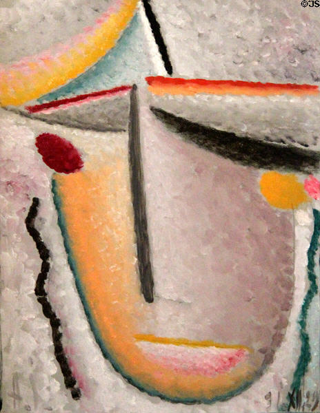 Abstract head in golden light painting (1929) by Alexej von Jawlensky at Schleswig Holstein State Museum. Schleswig, Germany.