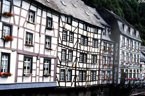 Half timbered houses for which town is known. Monschau, Germany.
