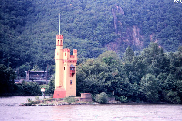Mouse Tower (Mäuseturm) (1855) customs collection tower on island at Bingen am Rhein on Rhine River. Bingen, Germany.