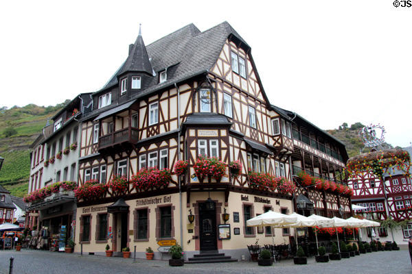 Altkölnischer Hotel in large half-timbered building. Bacharach, Germany.