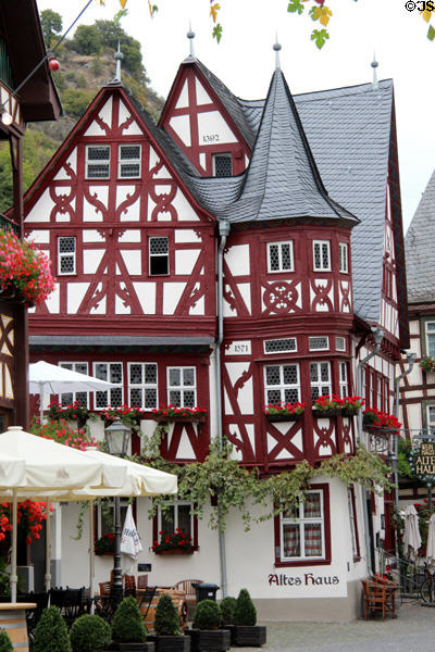 Altes haus (Old House) (1368) with half-timbered structure, turrets & gables. Bacharach, Germany.