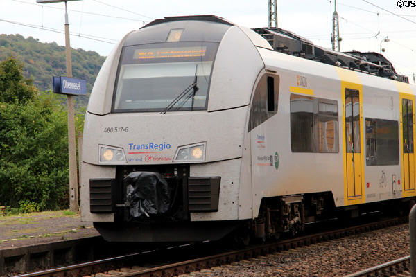 Electrified TransRegio train at station. Oberwesel, Germany.