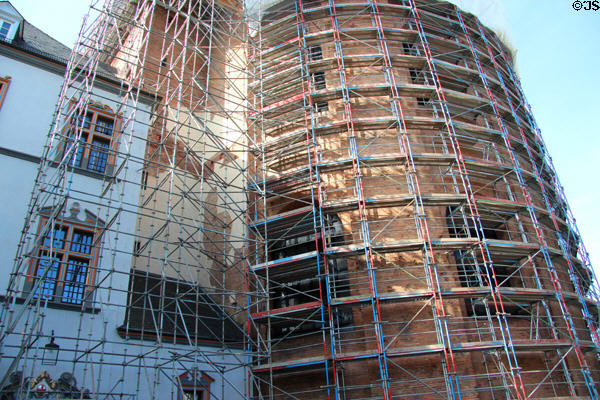 Constantine Basilica (c310) (under scaffolding) largest intact Roman structure outside Rome, now an Evangelical Church, built by Emperor Constantine as an imperial palace. Trier, Germany.