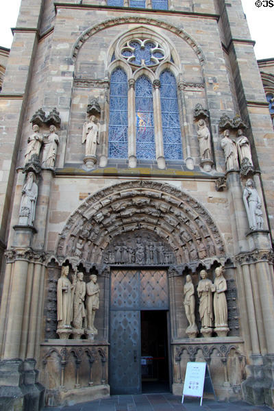 Romanesque carved main portal at Liebfrauenkirche. Trier, Germany.