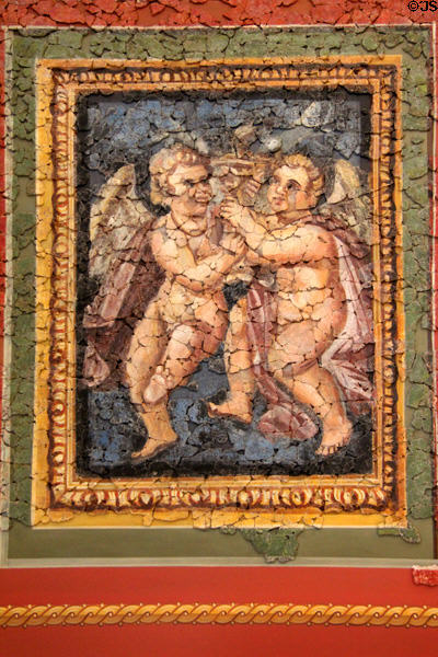 5. Roman ceiling fresco (4thC) section depicting pair of cupids with censer at Cathedral Museum. Trier, Germany.