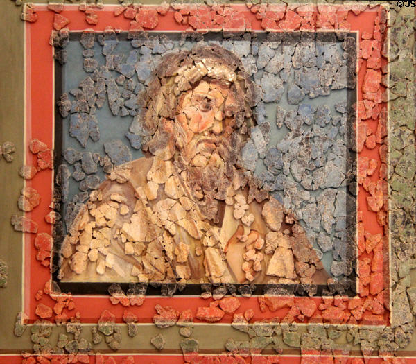 10. Roman ceiling fresco (4thC) section depicting man with wreath on hair at Cathedral Museum. Trier, Germany.