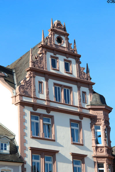 Baroque roofline of building on Hauptmarkt. Trier, Germany.