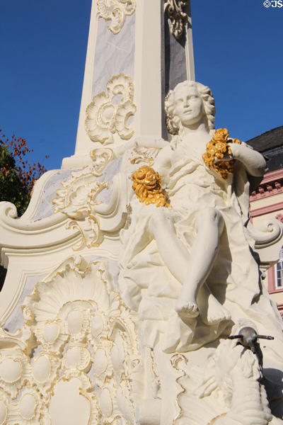 Figure representing one of Four Seasons on St George's Fountain on Kornmarkt. Trier, Germany.