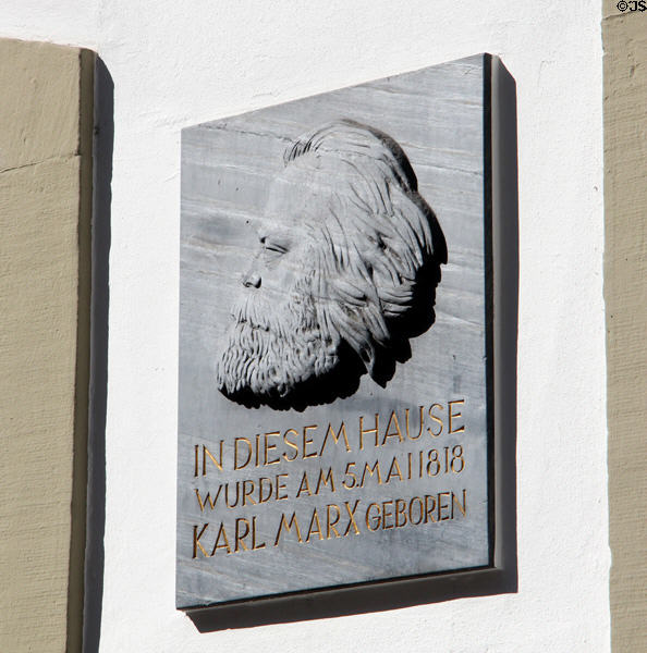 Bas-relief profile of Karl Marx on the house of his birth in 1818. Trier, Germany.