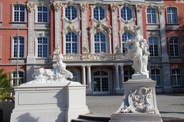 Rococo south facade & statuary of Kurfürstlicher Palace. Trier, Germany.
