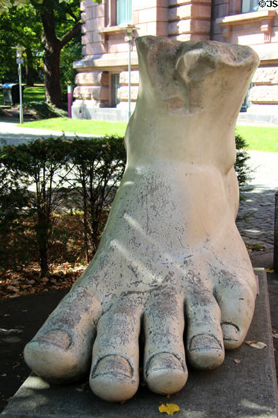 Foot from colossal statue of Emperor Constantine (replica) at Trier Archaeological Museum. Trier, Germany.