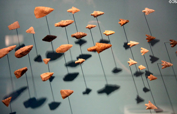 Stone arrow heads (5200-800 BCE) at Trier Archaeological Museum. Trier, Germany.