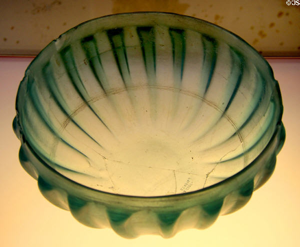 Roman blue-gray ribbed glass bowl (80-90 CE) at Trier Archaeological Museum. Trier, Germany.