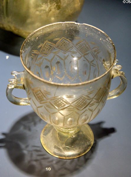 Roman cut glass chalice (4thC) found in Trier at Trier Archaeological Museum. Trier, Germany.