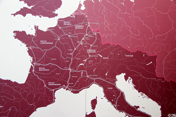 Map of Roman roads of Europe at Trier Archaeological Museum. Trier, Germany.