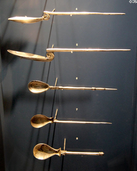Roman silver spoons (3rd-5thC) at Trier Archaeological Museum. Trier, Germany.