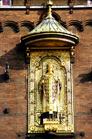 Gilded statue on Kobenhavn City Hall. Denmark.