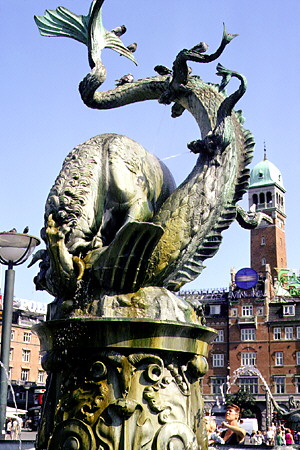 Dragon's Leap Fountain in front of town hall, Kobenhavn. Denmark.