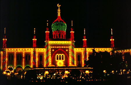 Tivoli lit up at night in Kobenhavn. Denmark.