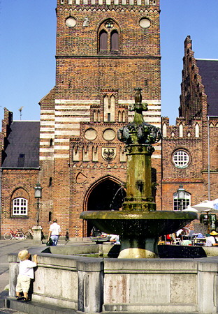 Fountain in the market square in Roskilde. Denmark.