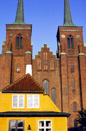 Towering cathedral in Roskilde. Denmark.