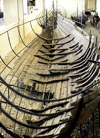Skeletal remains of a boat at the Viking Boat Museum, Roskilde. Denmark.