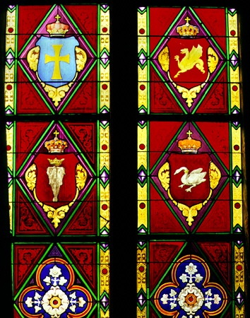 Stained glass in the chapel of Frederiksborg Slot (Castle), Hillerød. Denmark.