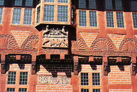 Red brick building, part of the street scene in Odense. Denmark.