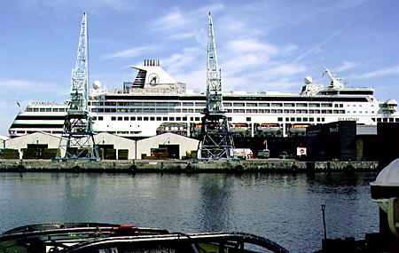 Ocean liner docked at the harbor in Århus. Denmark.
